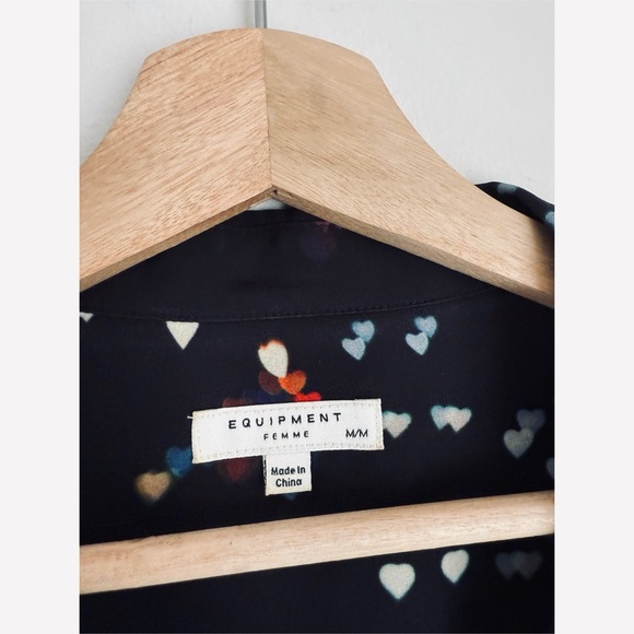Equipment Adalyn Refracted Heart Button-Down Blouse in Black - Picture 6 of 7